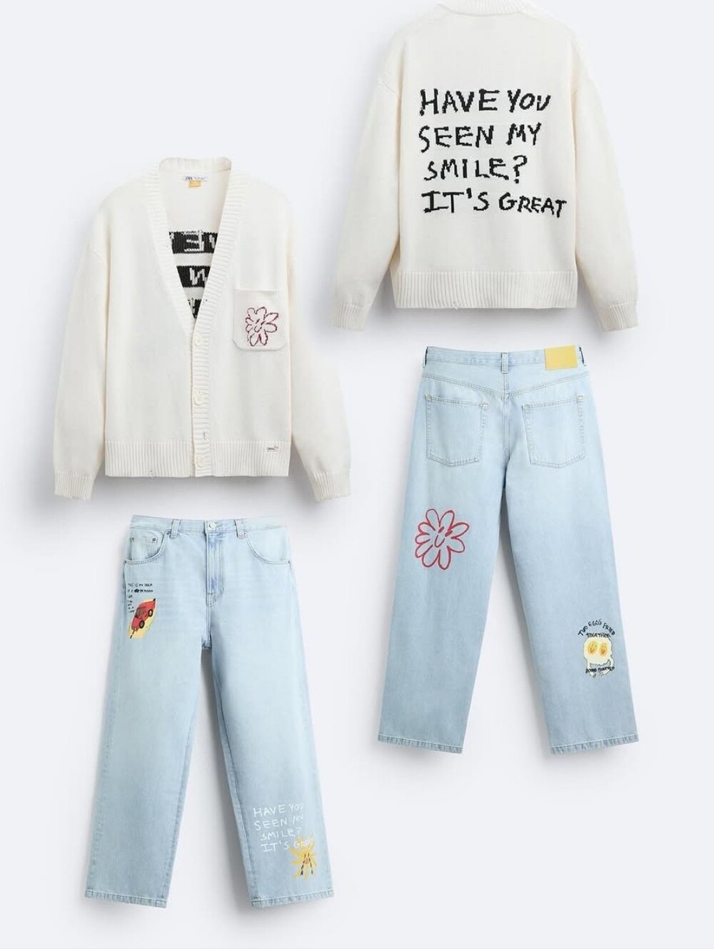 Zara x Pepo Moreno Graphic Cardigan Sweater White Size Medium